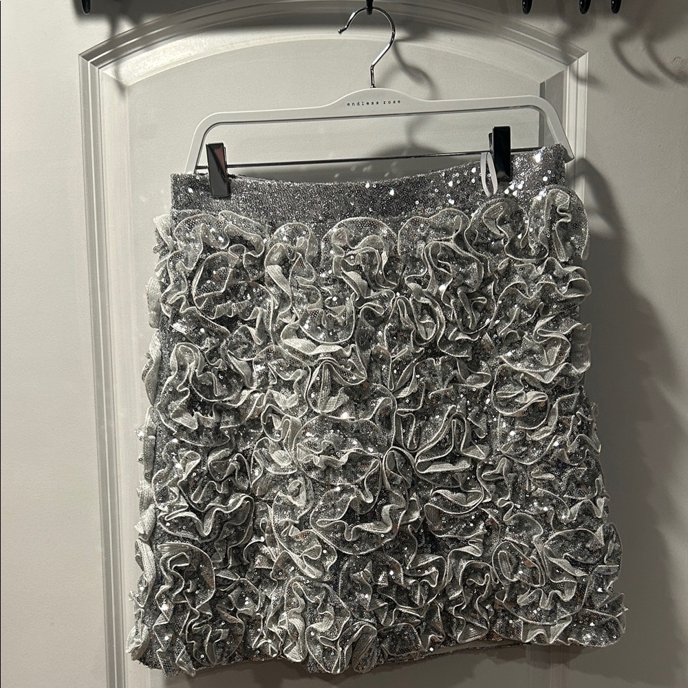 Anthropologie Silver Sequin Mini Skirt